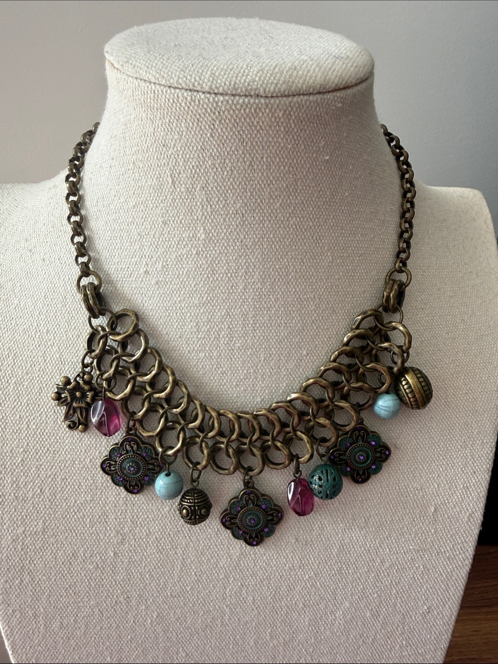 Premier Designs Madrid Collection Antique Gold Tone Multi Strand Charm Necklace.